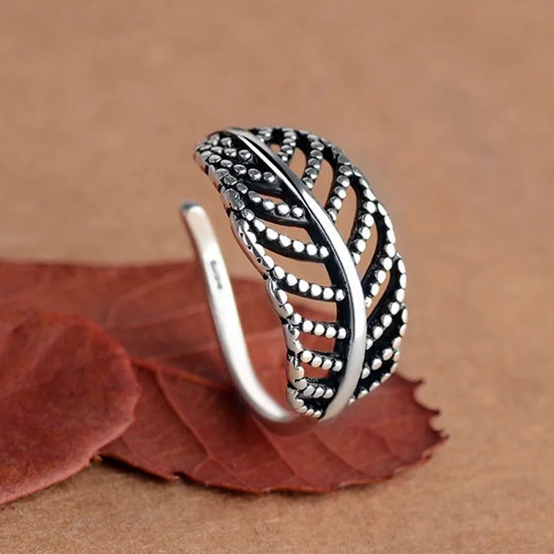 New Trendy Vintage 925 Sterling Silver Leaves Open Rings For Women Girl High Quality Hot Sale Jewelry Anti-Allergy Bague XR102