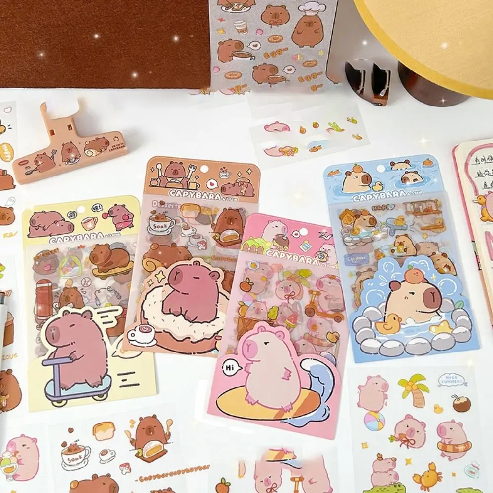 4 Pcs/bag Creative Cartoon Capybara Sticker Aesthetic Waterproof Stationery Sticker High Appearance Level Inspirational