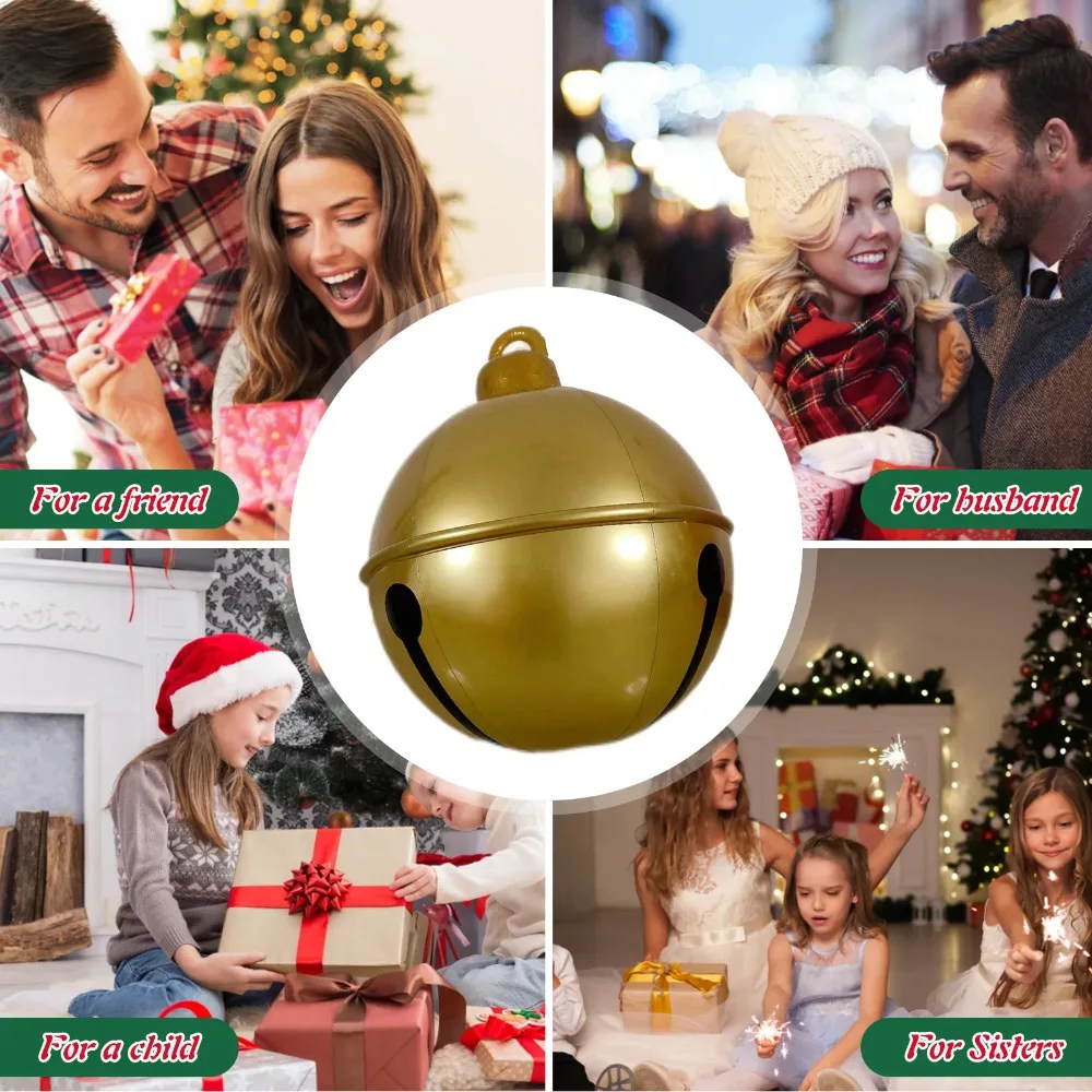 Bola inflable de campana de Navidad de 60cm, bola de juguete inflable gigante de PVC, campana decorativa para exteriores, adorno de globo de Navidad