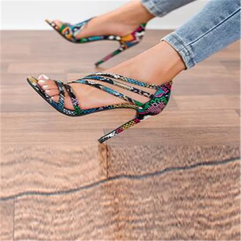 Summer Fashion Ladies Sandals Women\'s Pumps Snakeskin Snake High Heels Cross Sandals Office & Career Shoes Women Sandals 36-41