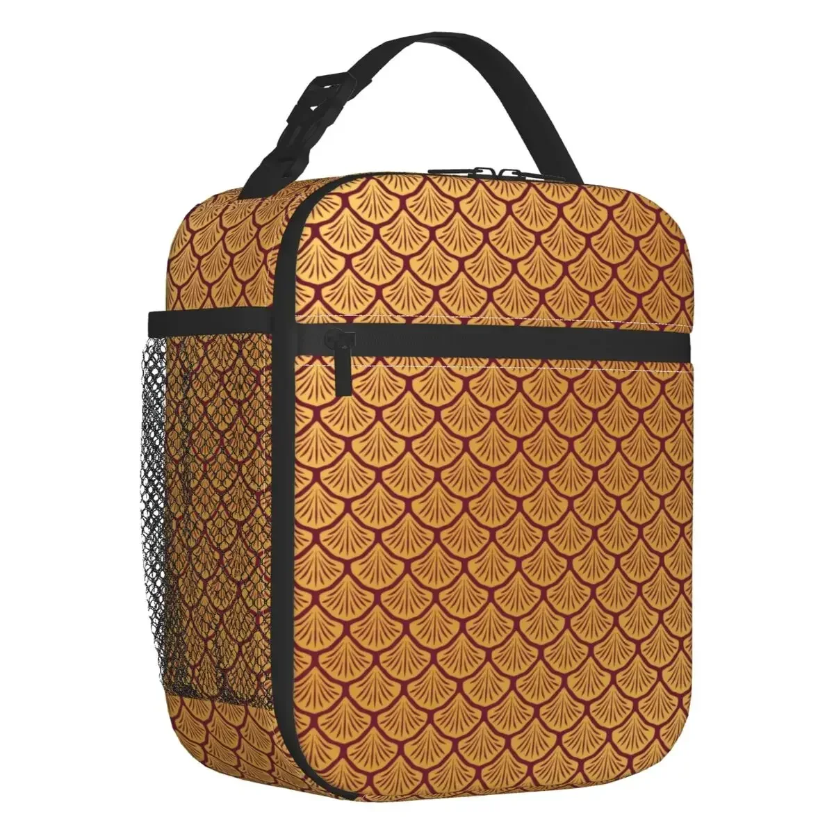 

Royal Gold Fish Scales Art Resuable Lunch Box for Women Leakproof Cooler Thermal Food Insulated Lunch Bag Kids School