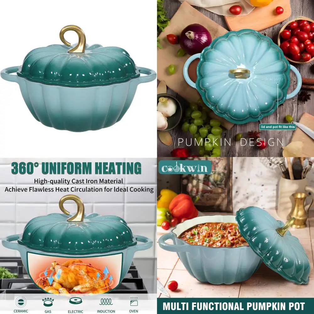 

Enamel Cast Iron Dutch Oven, 4.5 QT, Cyan, Soup Pot, Serves 3-5, Ideal for Christmas and Thanksgiving, Cooking Pot Decor