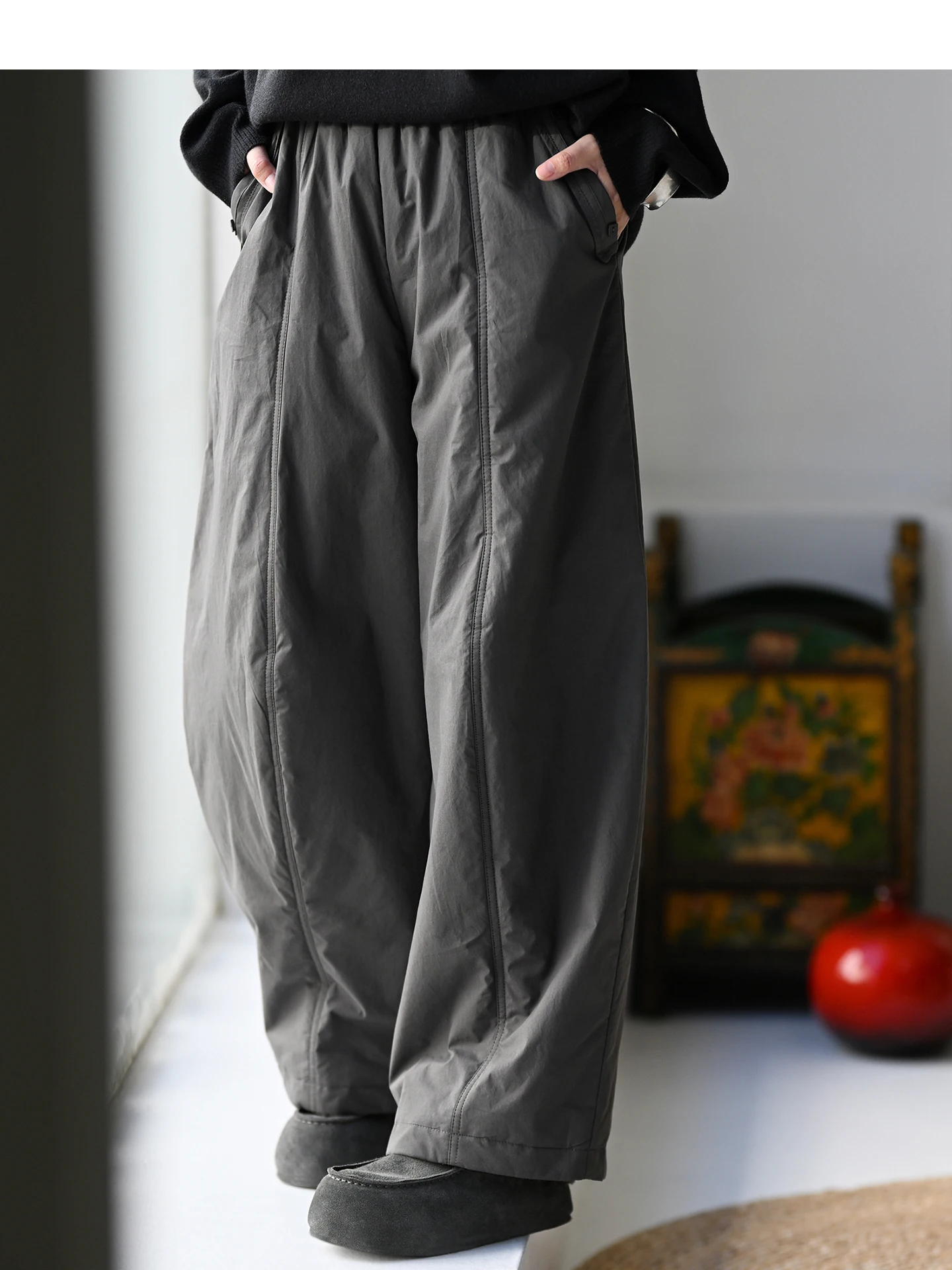 

Теплые хлопковые брюки-баллоны для женщин с высокой талией, свободного кроя, в стиле Milan Declaration, художественные, повседневные, с эластичным поясом, присборенные, длиной до колена