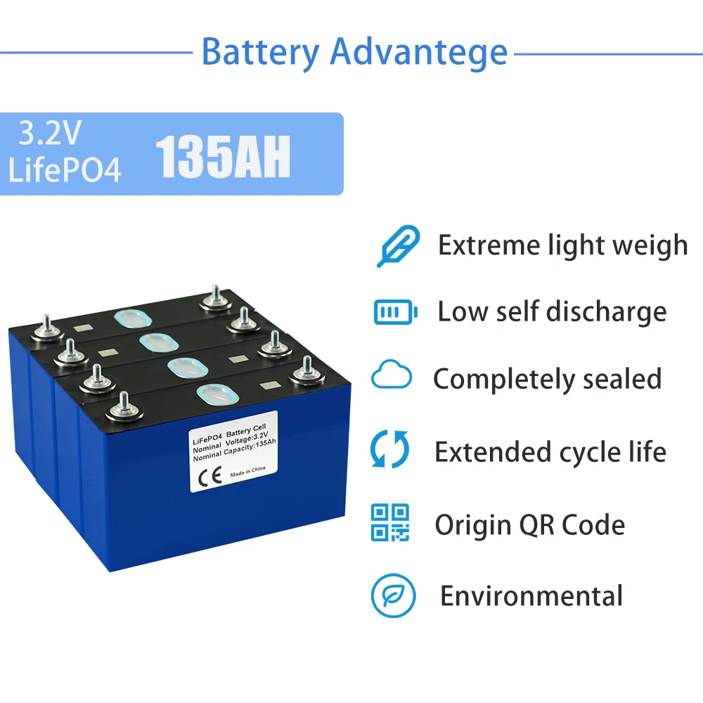 Imagem -05 - Recarregável Grade a Battery Pack Lifepo4 Cells Pack rv Boat Golf Cart Solar Eua sem Impostos Novo 3.2v 12v 24v 135ah