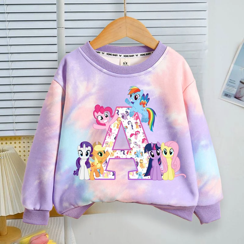 

Толстовка My Little Ponys для девочек, милый пуловер с единорогом и надписью A-Z, детские весенне-осенние толстовки с длинными рукавами, детская одежда, подарок