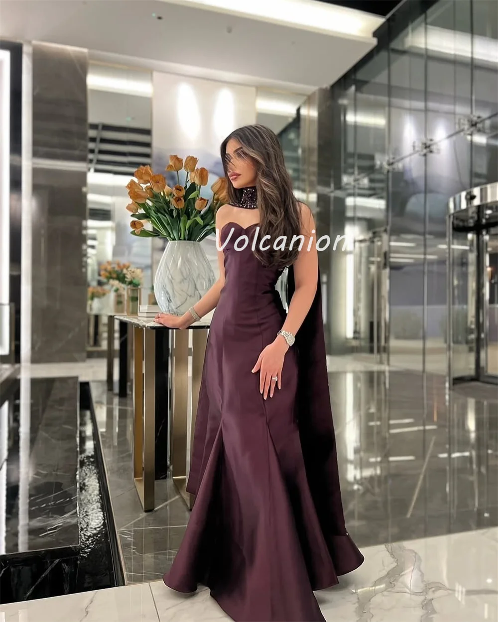 Customized Modern Style Elegant Charmeuse Beading Rhinestone Mermaid Strapless Long Dresses Bespoke Occasion Dresses Fashion