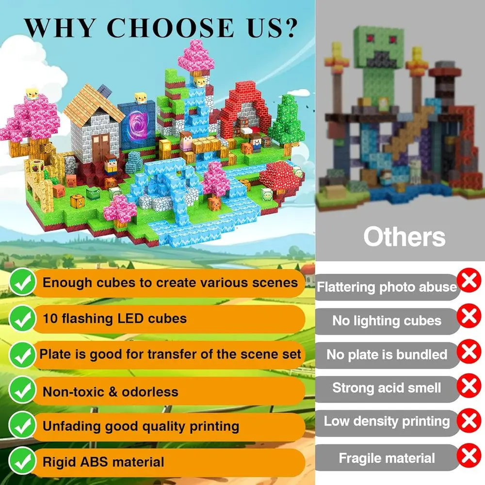 ชุดบล็อกแม่เหล็กเรืองแสงสำหรับเด็กอายุ 3-5 ปี 300 ชิ้น พร้อมถุงเก็บของ ของขวัญเพื่อการศึกษาที่เหมาะสำหรับเด็กเล็ก