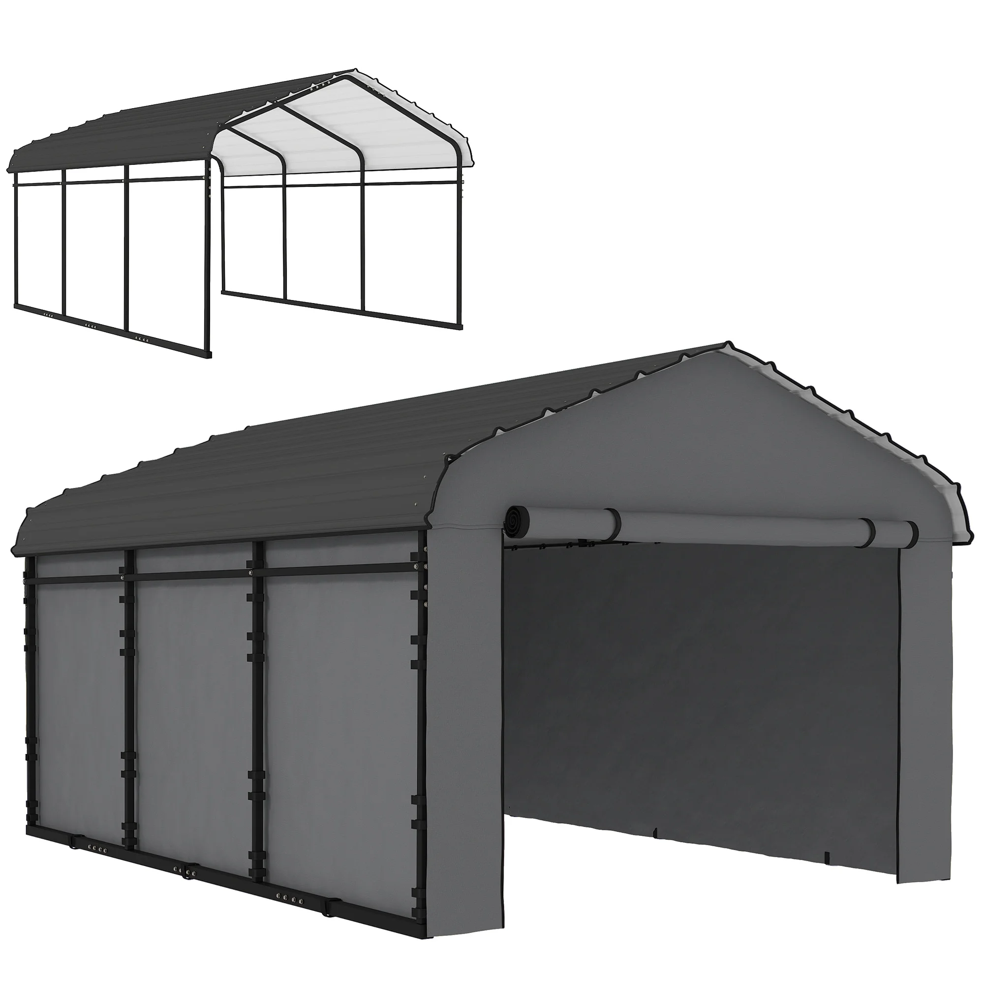 10' x 15' Metal Carport with Metal Roof and Removable Sidewalls