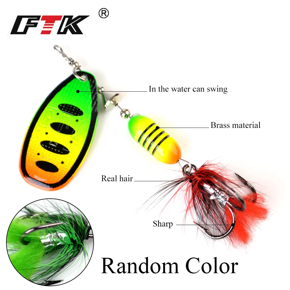 FTK Spinnerbaits Fishing Lure Spoon 17.5g Feather Saltwater Lure Accessories Treble Hook for Bass Trout Crappie Wobblers Tackle