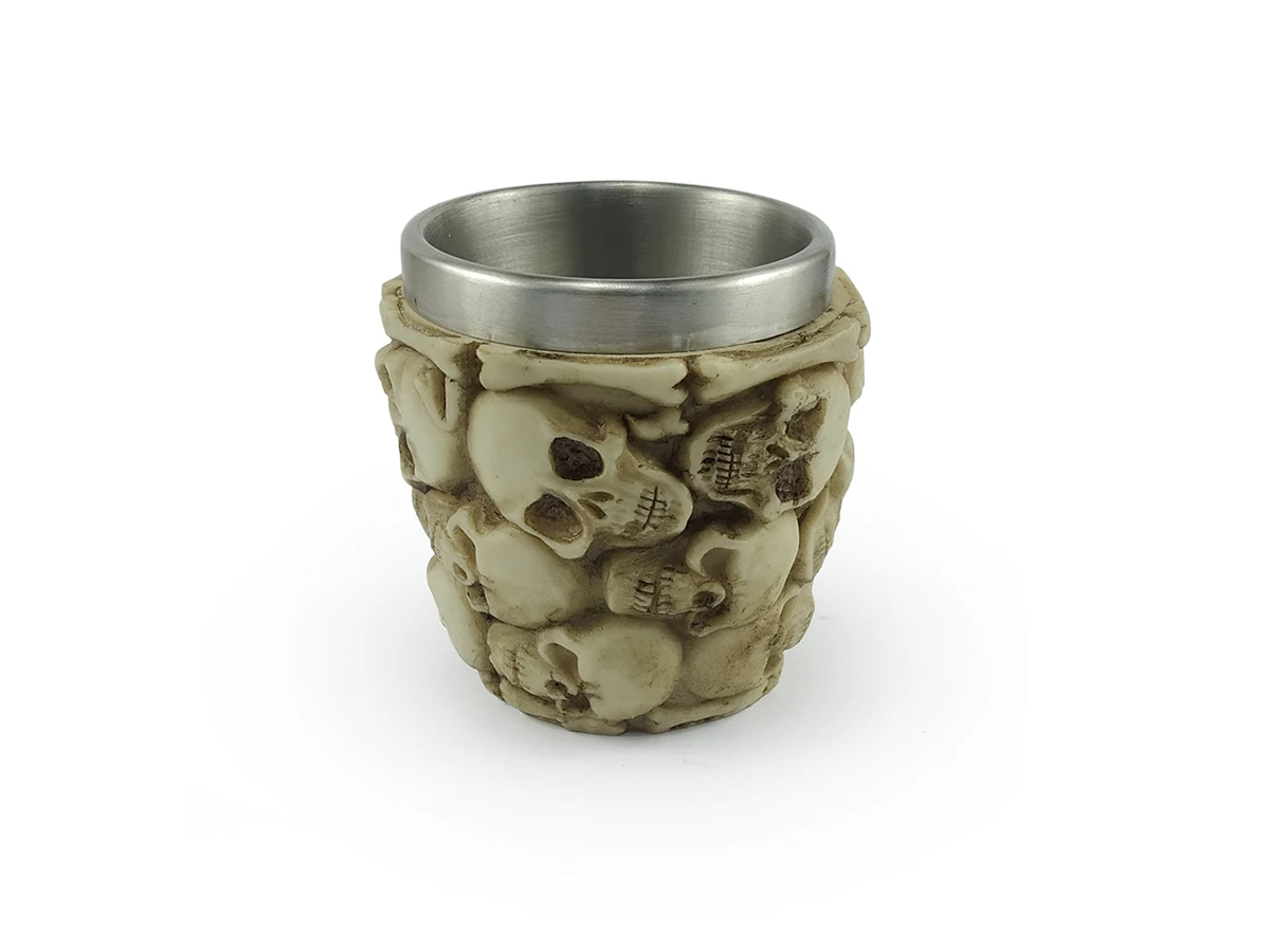Copo De Shot Dose Em Aço Inox Resina Modelo 18 Caveiras Colecionável Decorativo Tequila Whisky Vodka