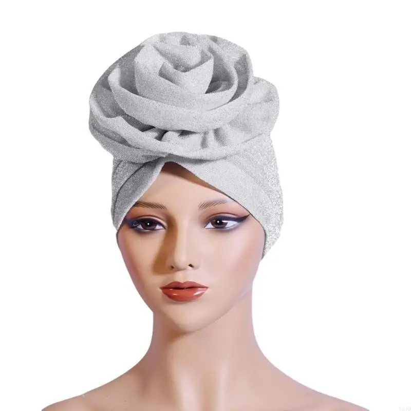 y5jd تلميح الغزل عمامة قبعة زهرة زهرة القبعة القبعة التنفس القبعة الإفريقية قبعة women turban headcovers hijab skull hat