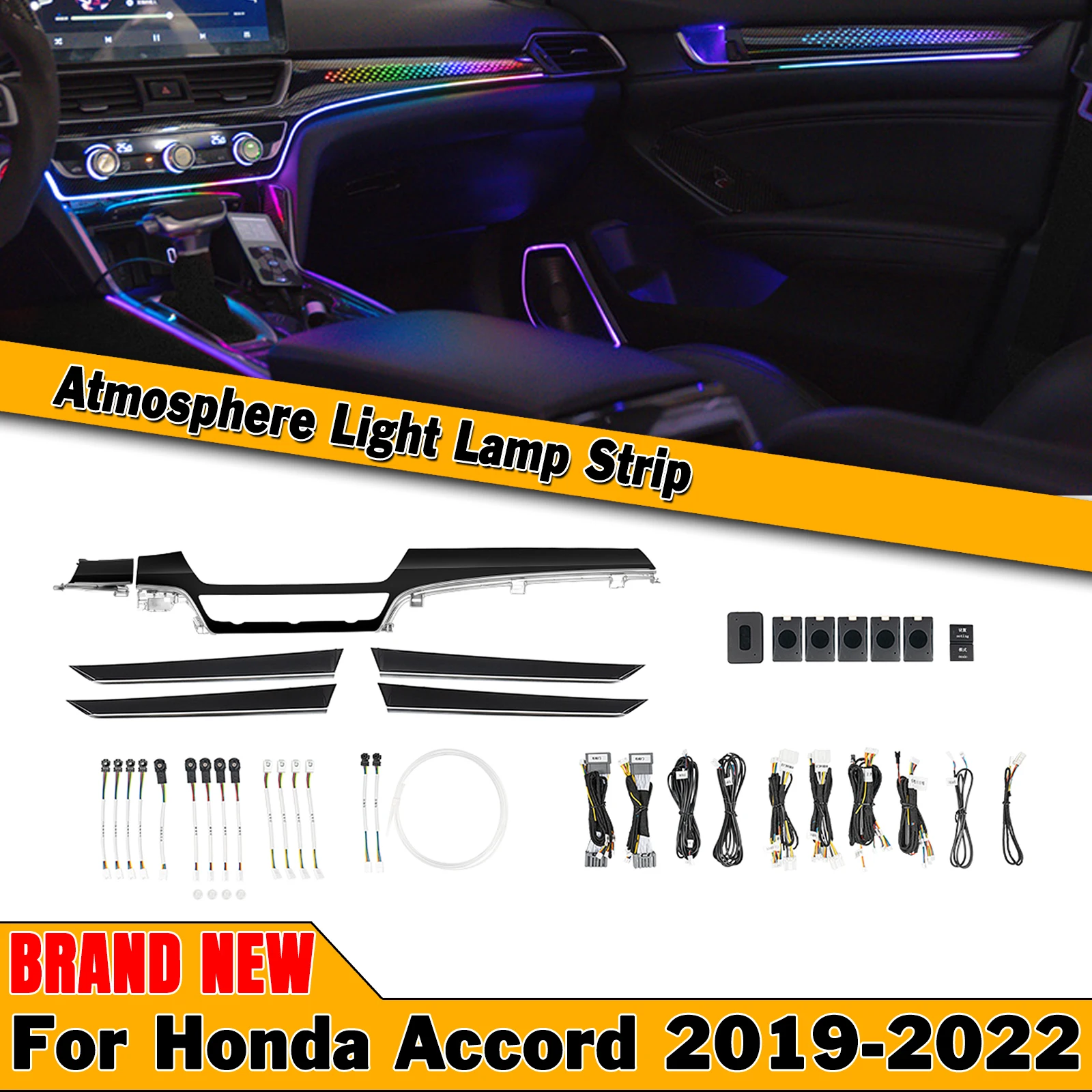 Interior Center Console Panel Atmosphere Light Strip Multi-color Lamp Trim For Honda Accord 10.5th 2019-2022 Ambient Lighting