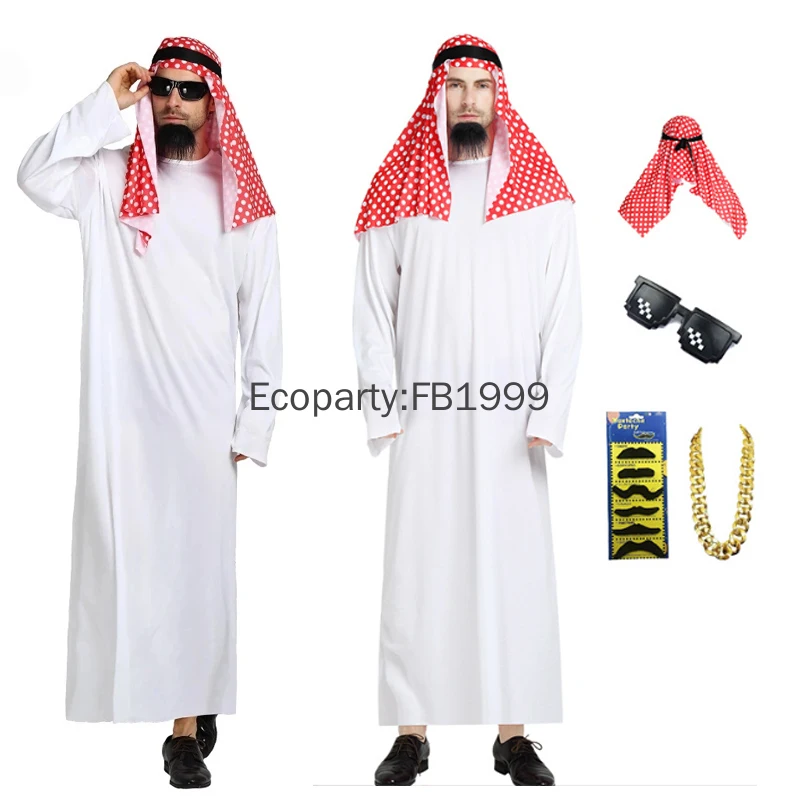 Adult Arabia Arab Sheikh Costume for Men Shepherd Arabian Prince Cosplay Outfits Fantasia Halloween Purim Party Funny Costumes