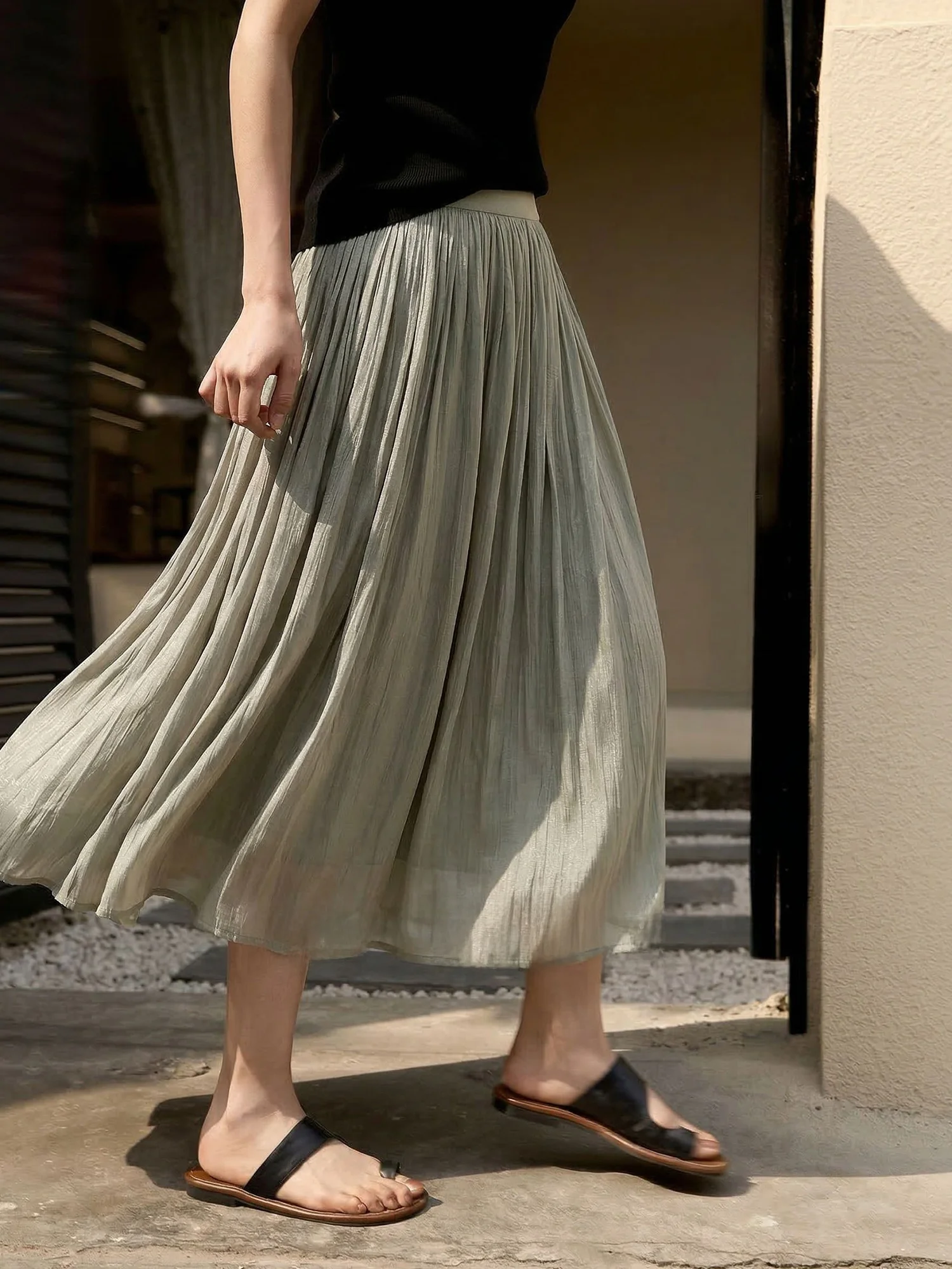 

Элегантная женская летняя плиссированная юбка миди Chivirin с высокой талией, А-силуэта, с драпировкой, стройнящая, для офиса и повседневной носки