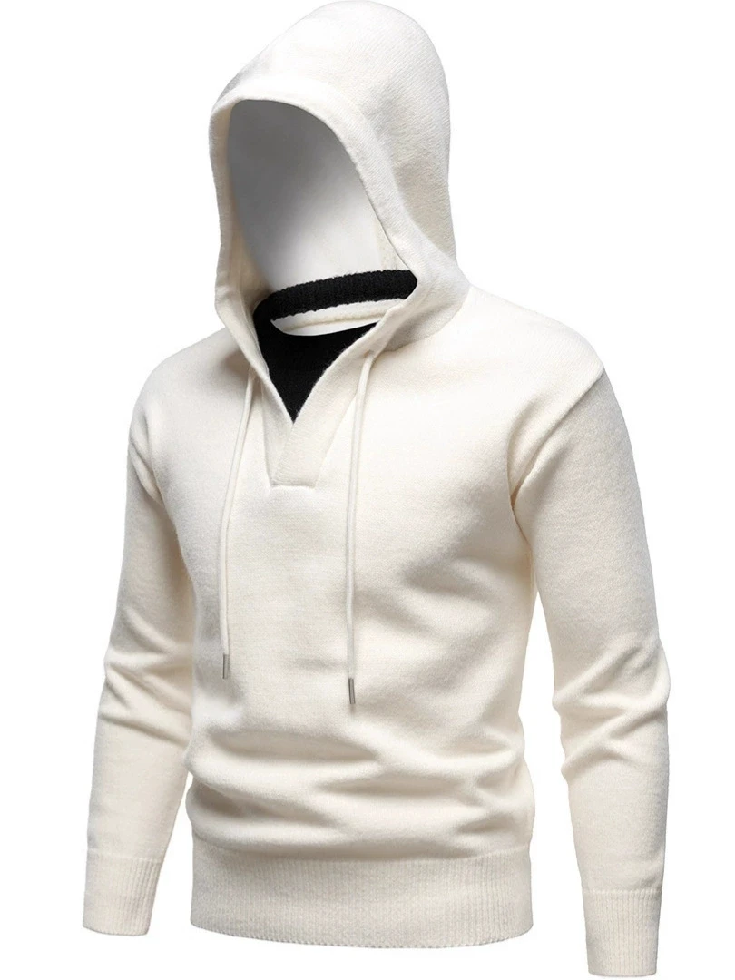 

Осень и зима, новая мода, мужской искусственный двухсекционный дизайн с капюшоном, зимний мужской свитер, мужской однотонный вязаный свитер, топ