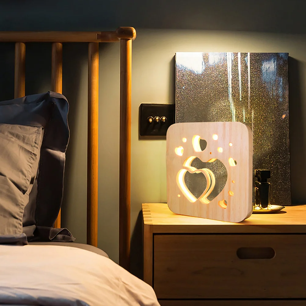

Wooden Hollow Two Hearts Night Light Nursery Lamp Bedroom Decor For Valentine Wedding Christmas Birthday Gift Hollow