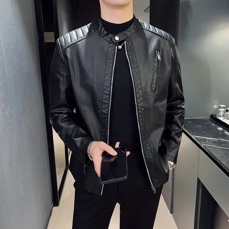 Spring Autumn Men Leather Jackets Zipper Motorcycle Jacket Men Faux Leather Outwear Moto Biker PU Coat Mens fashion leather wear