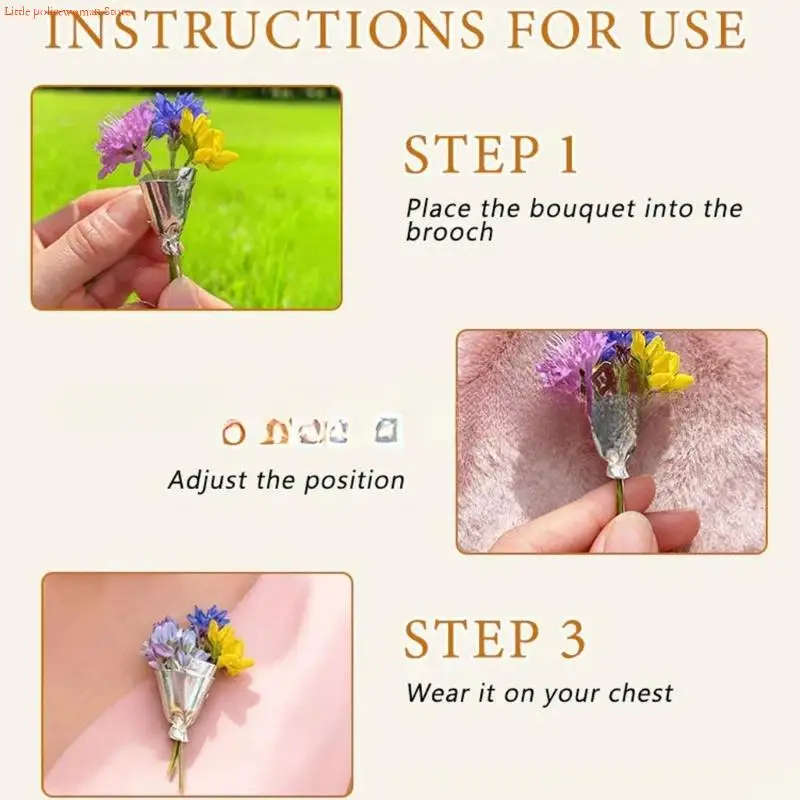 F92D Fashionable Bouquet Shaped Brooch Pin with Replaceable Flowers Sophisticated Outfit Enhancement Accessory
