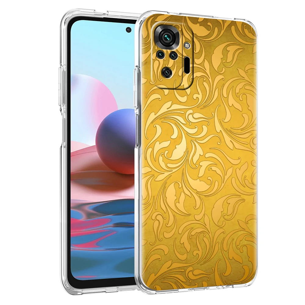 Gold Foil Art Phone Case Cover for Redmi 12 Note 10 11 11T 7 8 8T 9 K40 Gaming 9A 9C Pro Plus 5G Transparent Shell Coque Capas