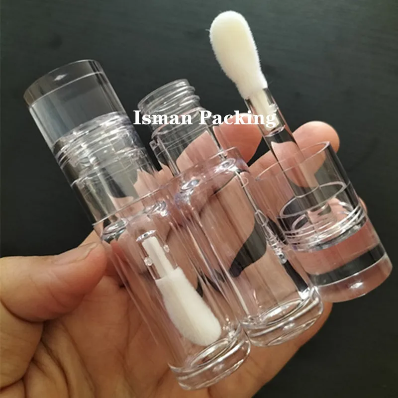 

50Pcs round full transparent big brush lip gloss tubes empty plastic clear liquid lip tint tube with big doe foot 6ml