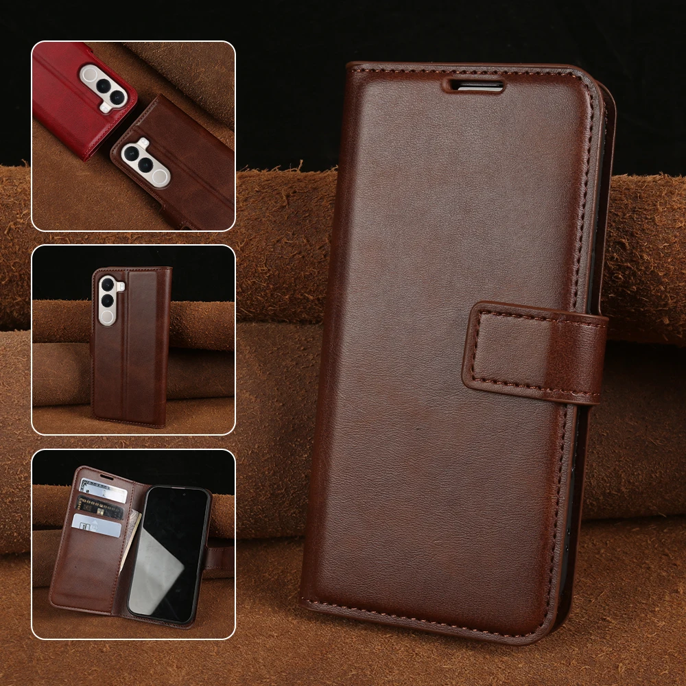 Calf Skin Leather Flip Case For Realme 16 15 14 Pro Plus C100 C100i C100x 14x 15x 15T C85 GT 8 Pro C71 C75 4G Phone CaseS Cover
