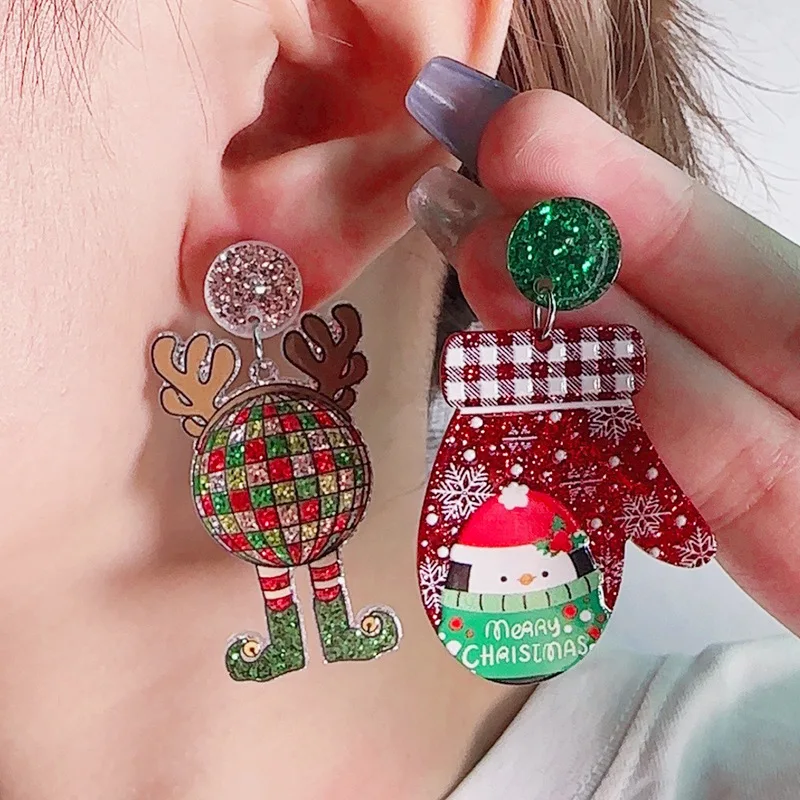 YAOLOGE Exaggerated Creative Christmas Elements Earrings Dog Elk Cat Mouse Mitten Cup Design Girl Acrylic Eardrop Christmas Gift