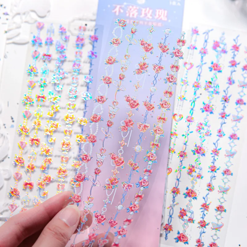 MINKYS New Arrival 3pcs/lot Kawaii Laser Rose Lock Chain Toplader Decorative Sticker Set Scrapbook Sticker Photocards Stationery