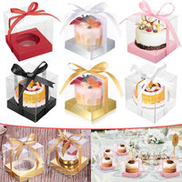 12Pcs Single Cupcake Containers with Insert Clear Plastic Cupcake Boxes with Ribbon Disposable Individual Cupcake Carrier Holder