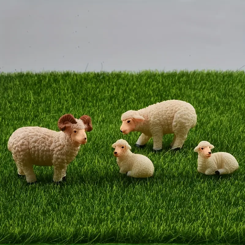 4pcs Miniature Resin Family Sheep Figurine Set, Mini Decorative Sculpture for Home, Garden, Micro Landscape Decor, Desk Displays