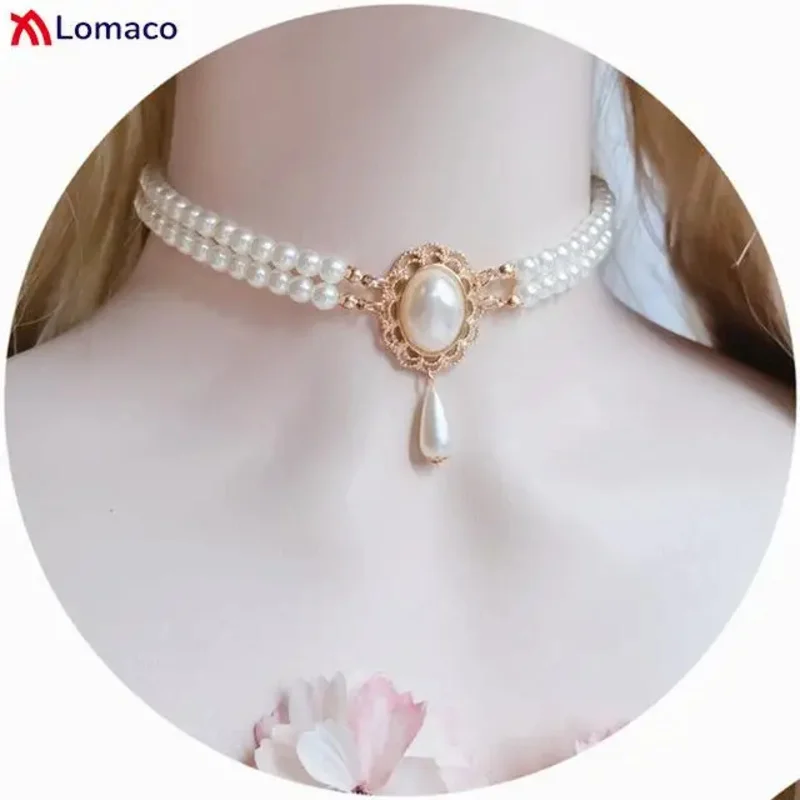 Gorgeous Vintage Rococo Style Wedding Lolita Princess Multilayer Pearl Lace Gem Necklace Collarbone Chain Necklet