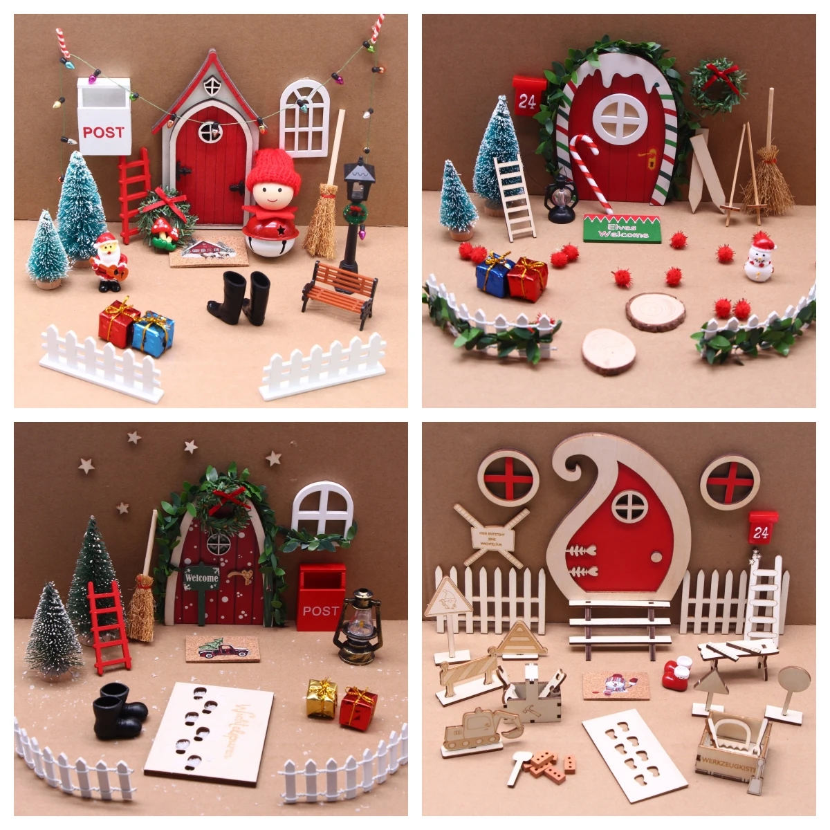 Dollhouse Mini Christmas LED Fairy Campfire Gnome Enchanted Door Elf Magical Tooth Wooden Accesso Construction Site AdventSeason