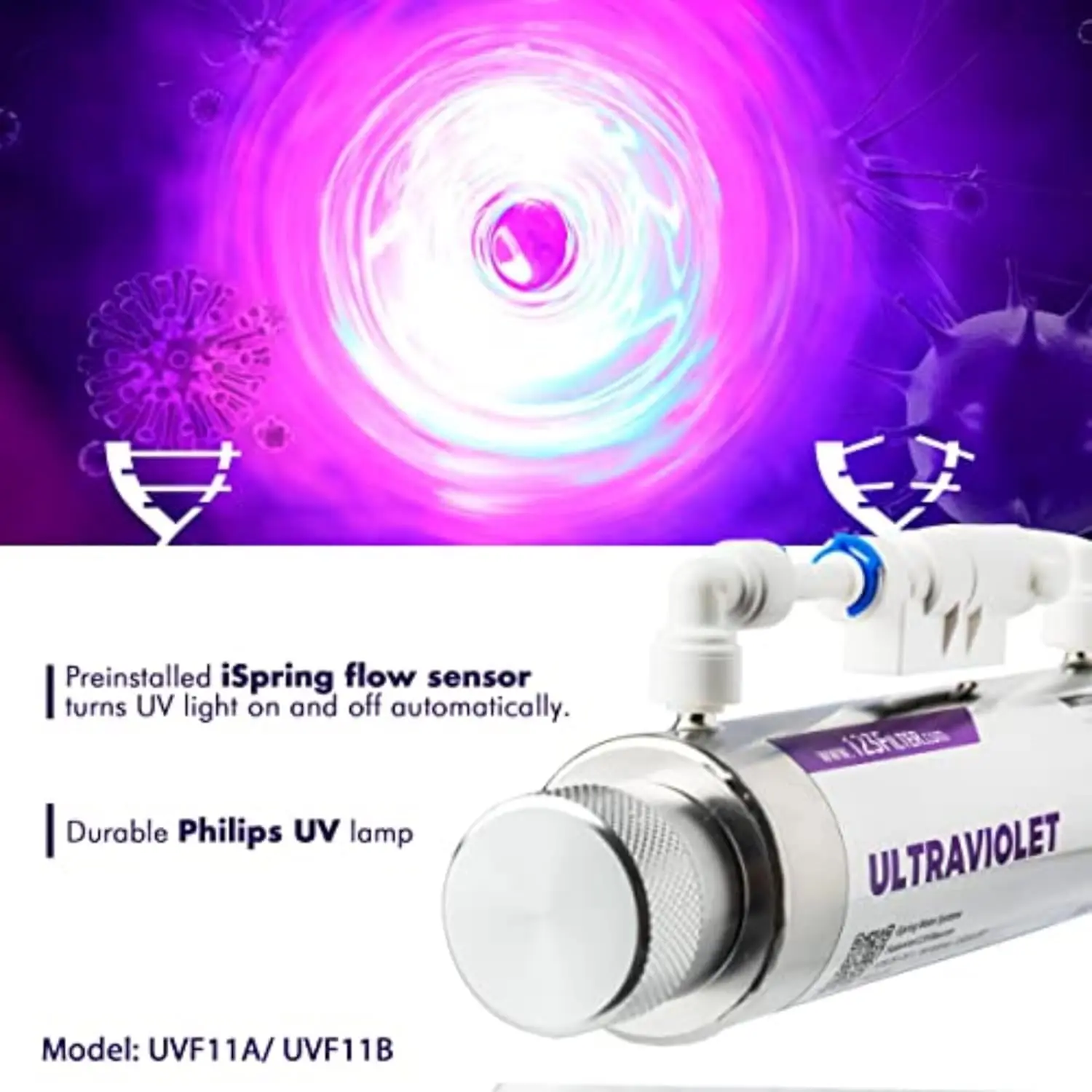 Filtro de agua con luz ultravioleta UV de 11W con interruptor de control de flujo inteligente, 110V, 10 pulgadas para agua potable limpia