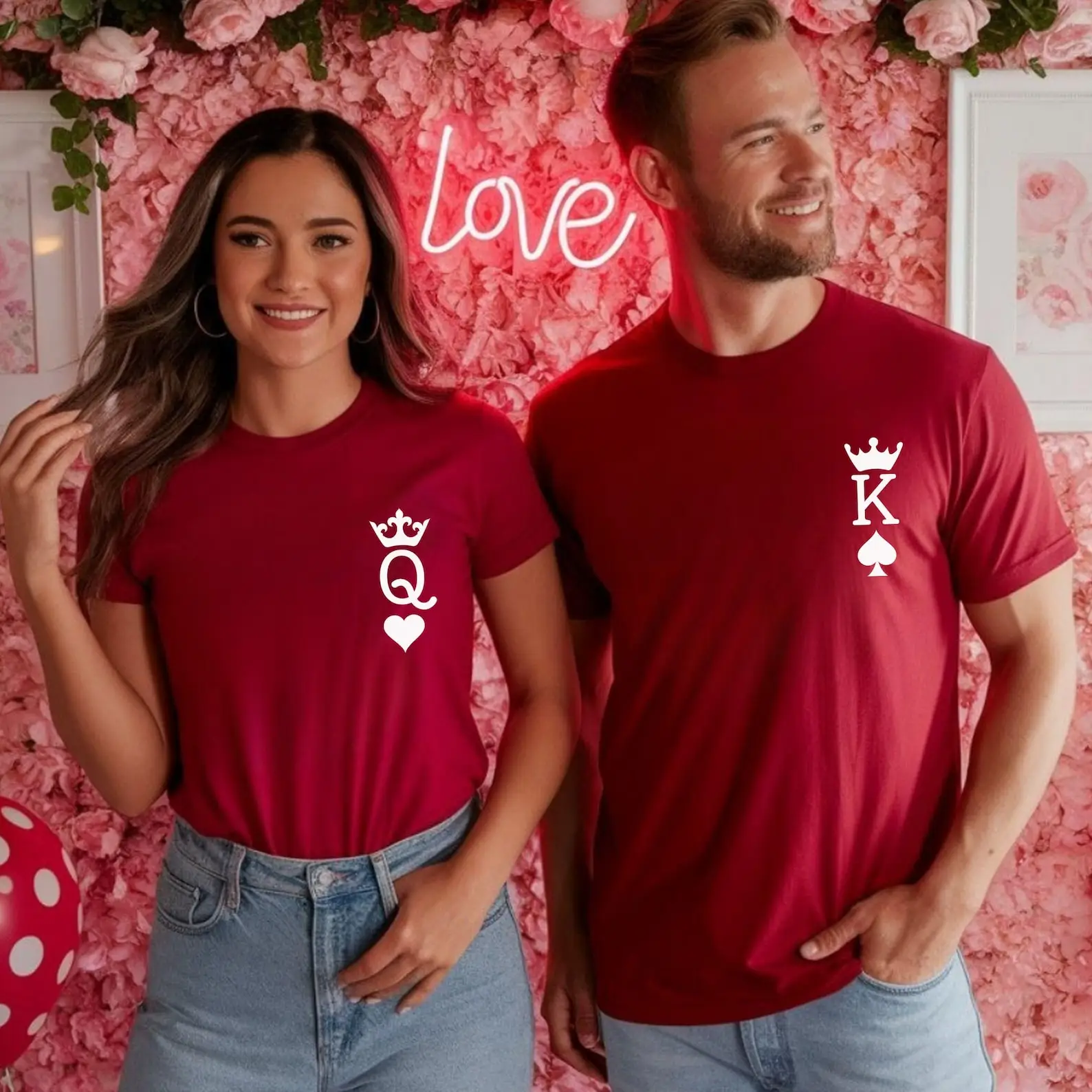 King Queen Valentine Shirt: Playing Cards Love Design  Y2k Top Vintage Clothes Aesthetic Clothes Summer Short Sleeve Cotton Tops
