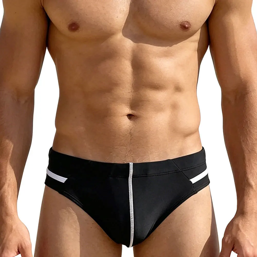 High Quality Spliced Swimming Trunks for Men Simple Sexy Tight Fit Sports Fitness Beach Shorts Quick-dry Bathing Suit Swimwear 4