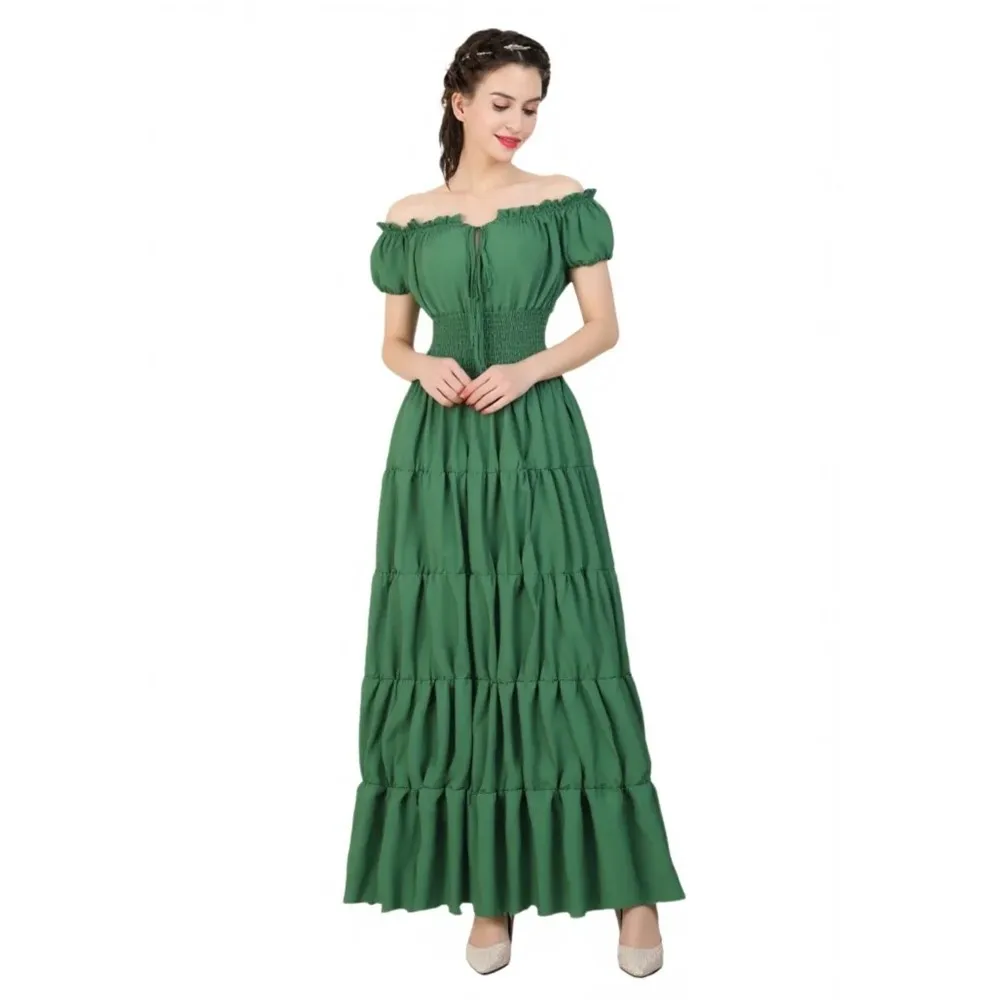 عصر النهضة القرون الوسطى فستان المرأة الأيرلندية قبالة الكتف قصيرة الأكمام مرونة الخصر أنيقة مثير فستان طويل ملابس حفلات الزفاف