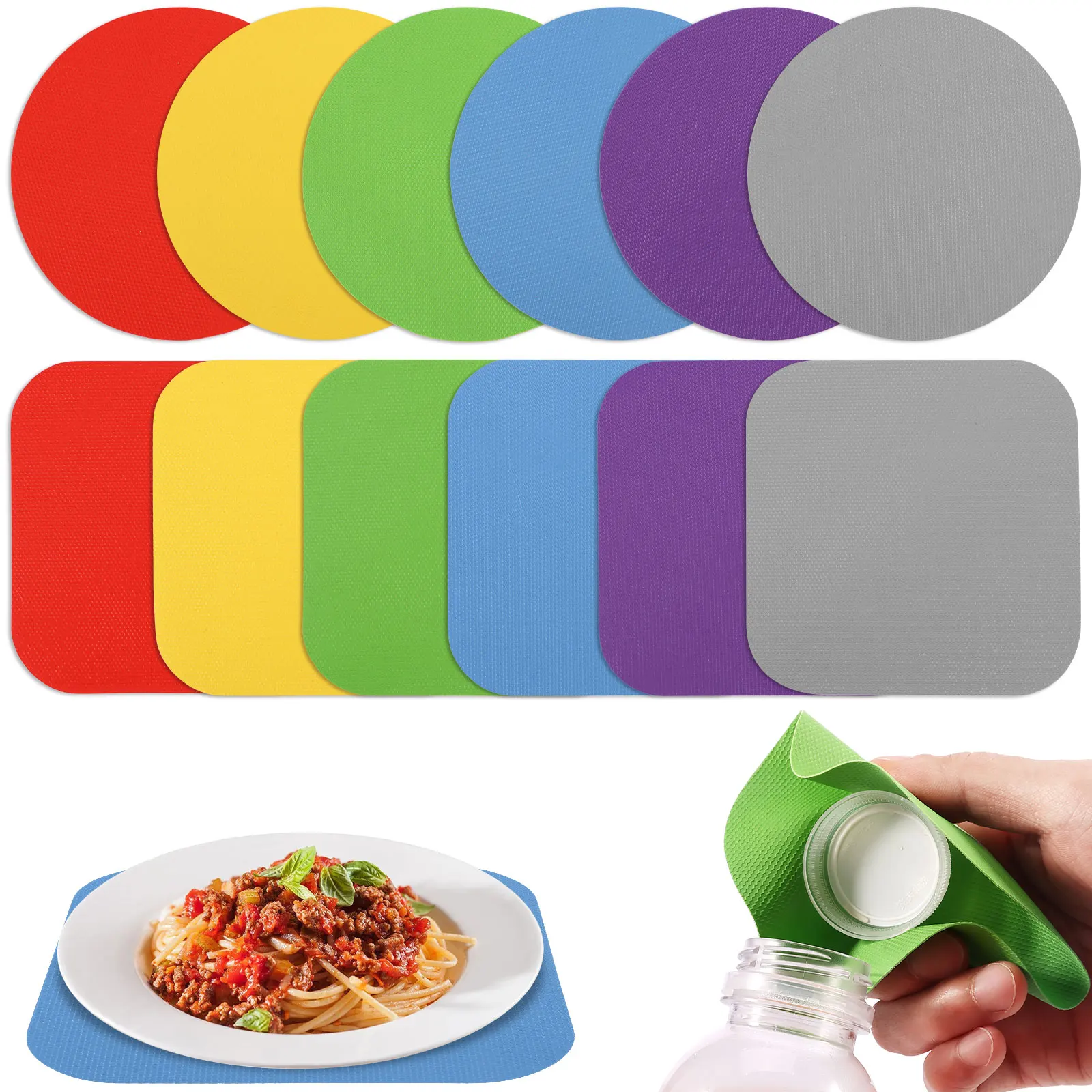 12pcs Jar Gripper Pads Manual Rubber Jar Bottle Opener Multi-Purpose Placemat Coaster Dish Pad Pot Holder Kitchen Accessories