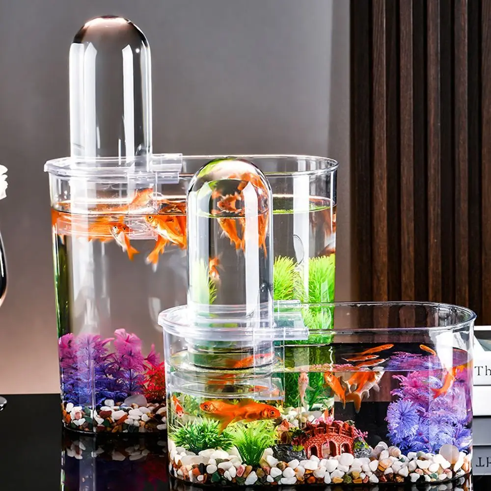 

Clear View Negative Pressure Fish Tank Plastic Shatterproof Floating Desktop Fish Tank Space Saving Small Goldfish Tank