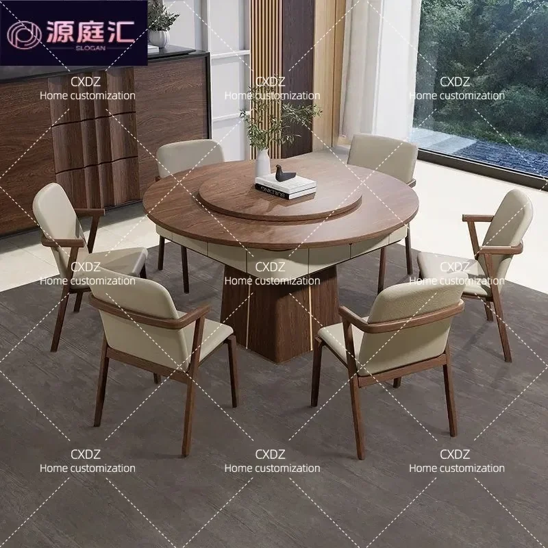 Medieval Style Round Mahjong Table and Dining Table Dual Purpose Silent Multi Functional Chess Card Household Two in One