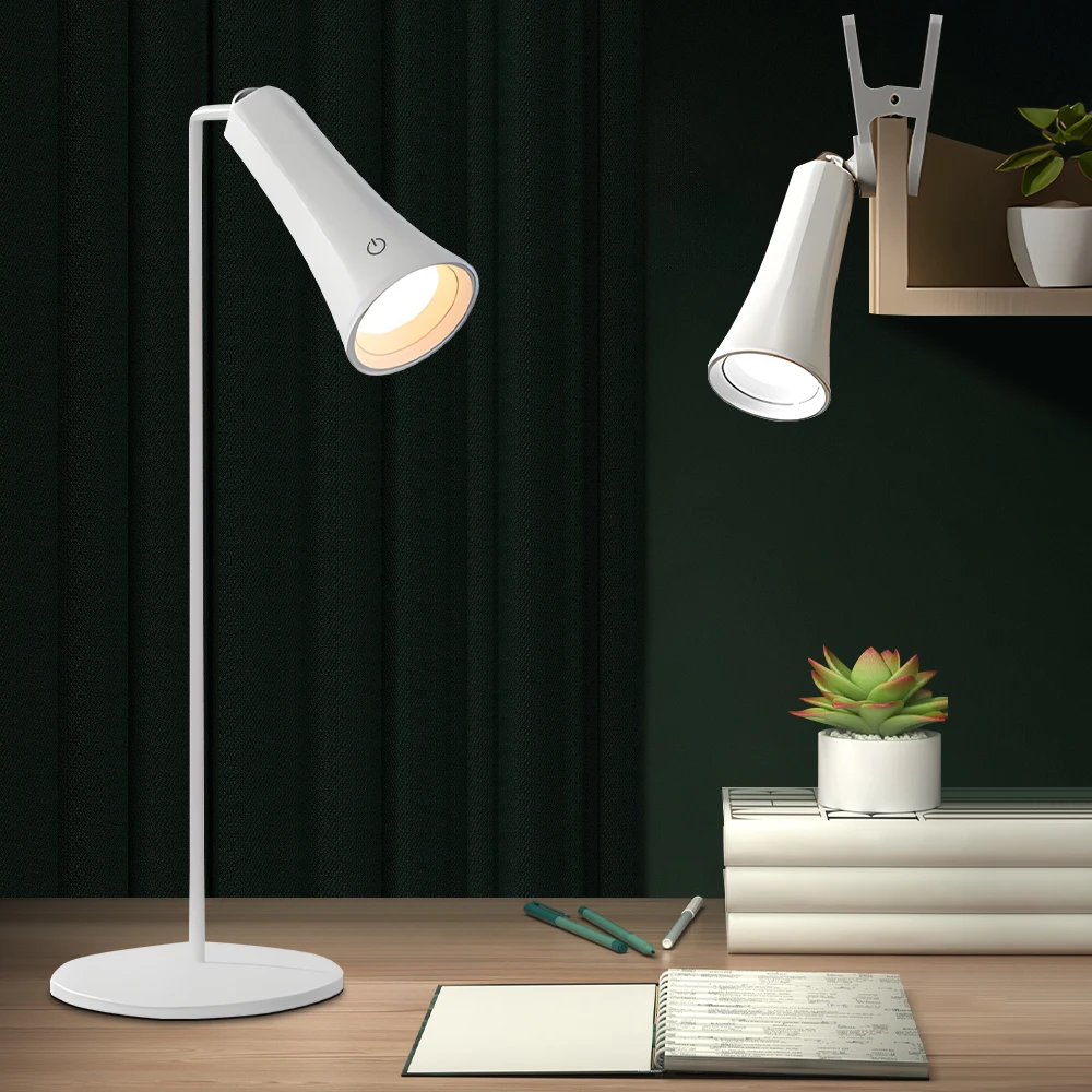 24LED Bedside Working Study Reading Lamp USB Rechargeable 3 Colors Stepless Dimmable 360° Flexible Clip Touch Control Wall Light
