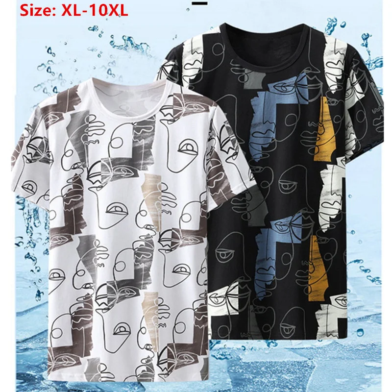 

Loose T Shirt Men Oversize 10XL 9XL 8XL White Pattern Short Sleeve Summer Tees Plus Size 6XL 5XL Thin O-Neck Cool Male Clothes