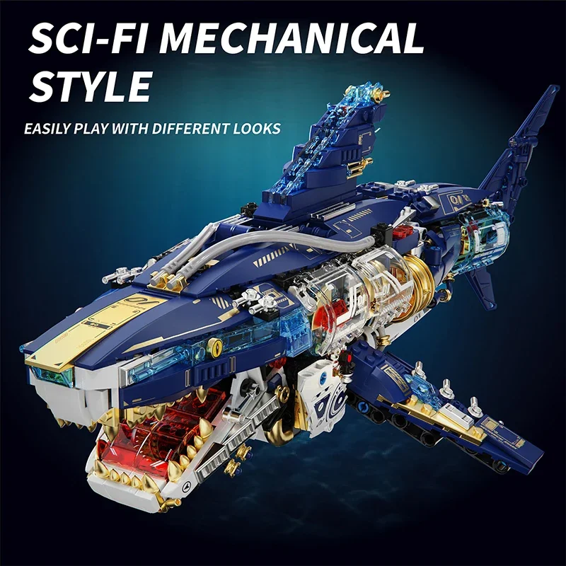 

Mechanical Shark Building Blocks Assembled Toy Cyberpunk Style Shark Model Boy Collection Desktop Jewelry