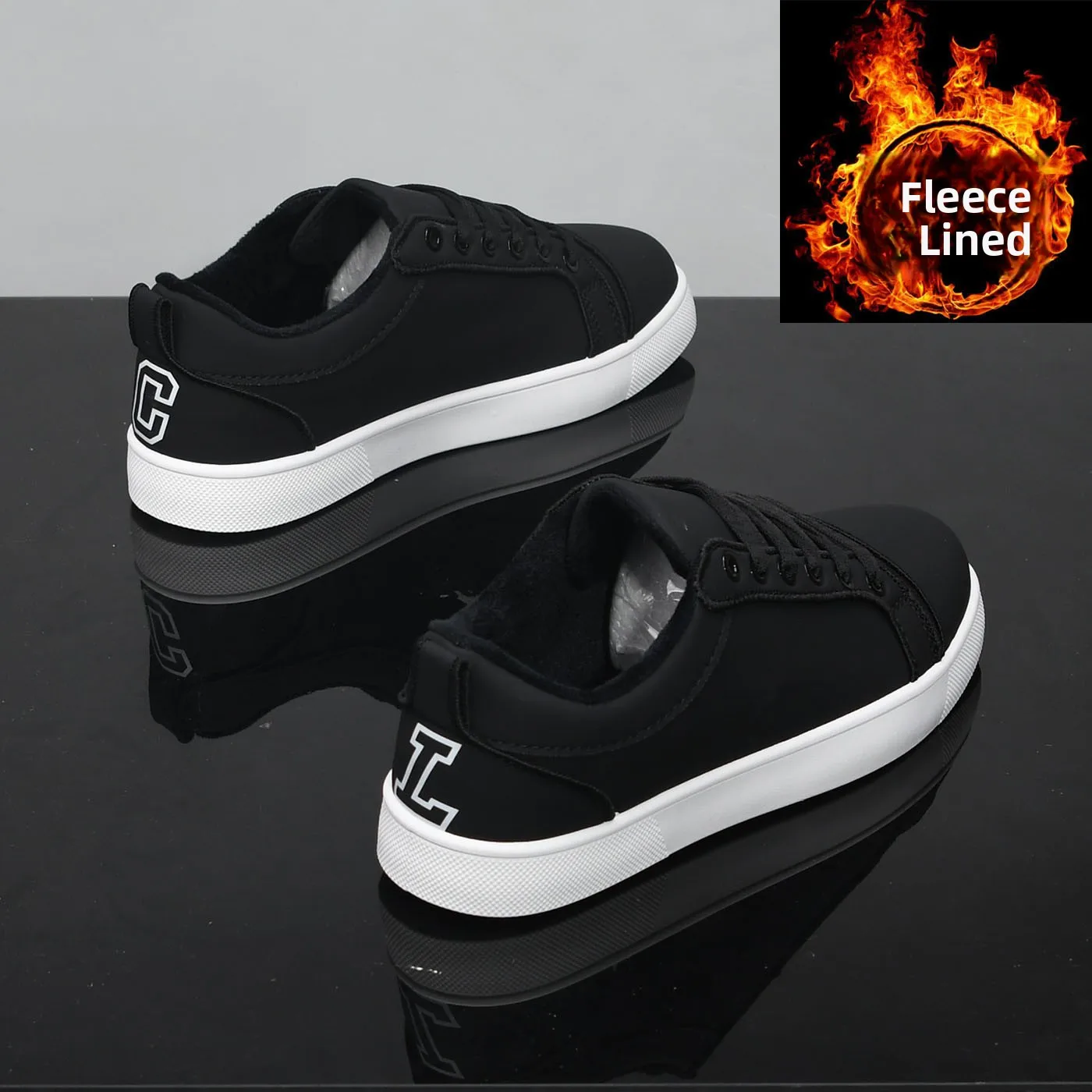 

Thiened Fce Lined Winter Sports oes Men's Warm Non-slip Work oes Lightweight Comfortable All Bla Rubber Outsole