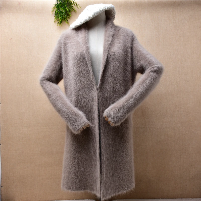 

Ladies Women Fall Winter Clothing Hairy Camel Color Mink Cashmere Long Cardigan Sweater Mantle Angora Fur Jacket Pull Tops