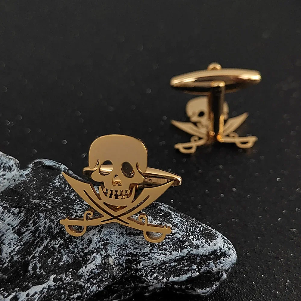 Gemelos de calavera de acero inoxidable para hombres, gemelos de esqueleto de doble cuchillo gótico, accesorios de joyería, regalo de cumpleaños para novio