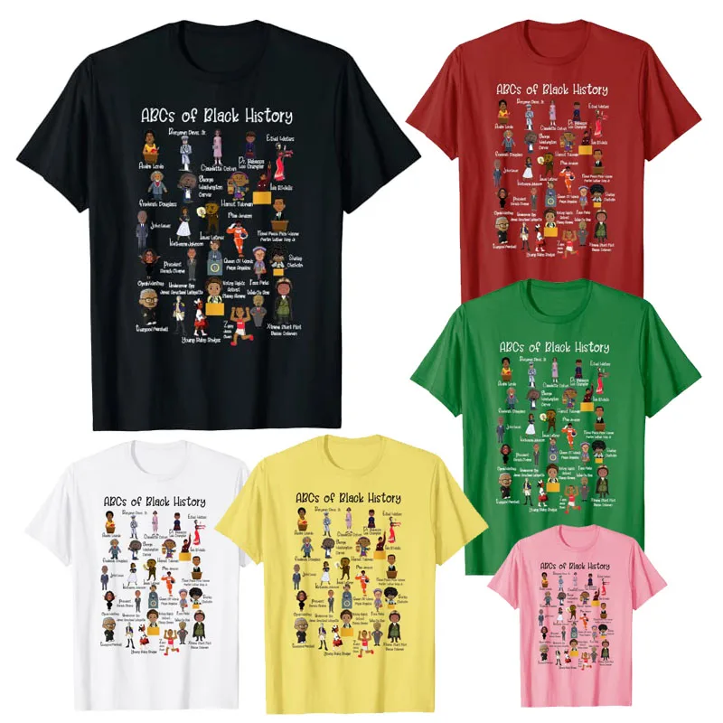 Camiseta ABCs do Mês da História Negra Original Orgulho Negro Presente para Mulheres Homens Professores Camiseta Manga Curta Blusas Estampadas Tops Y2