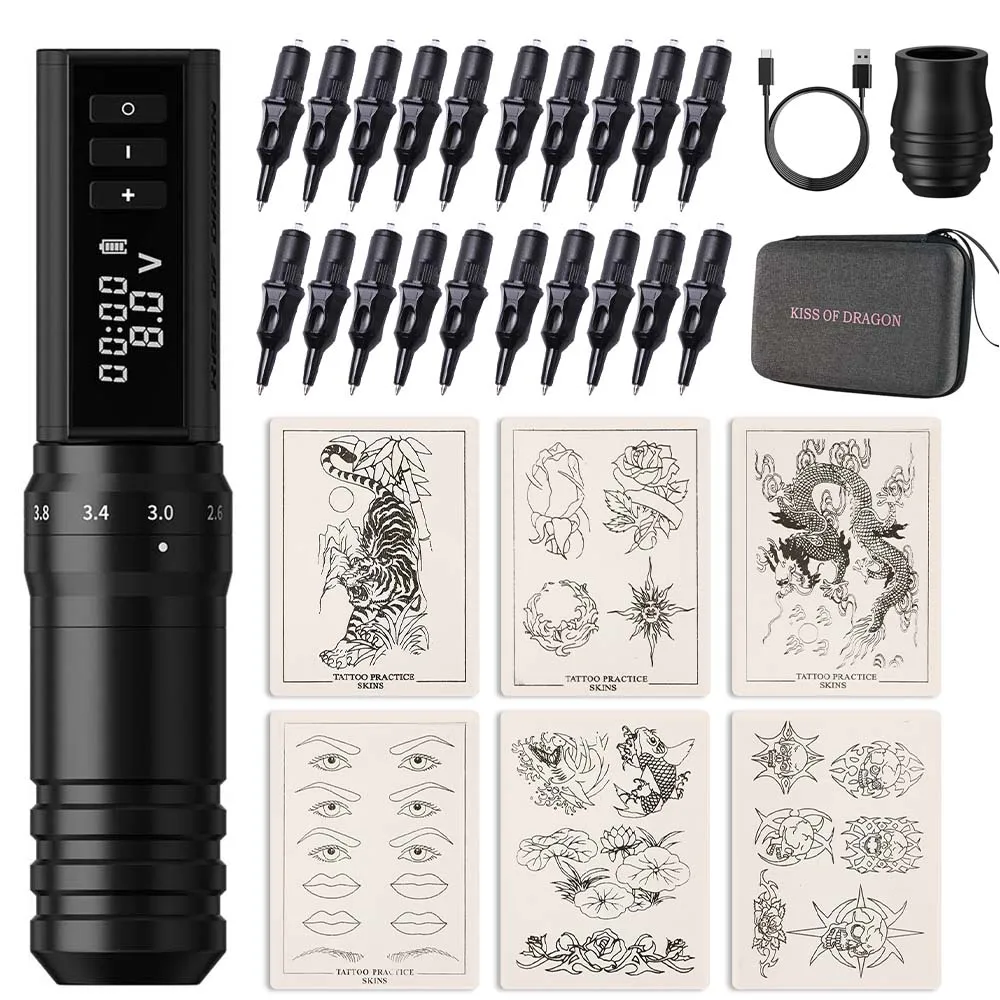 

Hunter MAX Wireless Tattoo Machine Pen Full Completed Kit Practice Skin Adjustable Stroke Custom Motor Makeup Pen Kit