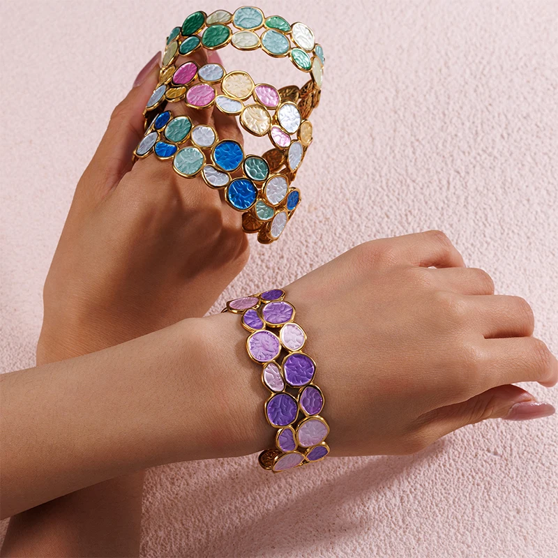 Letdiffery High-end Irregular Colorful Exaggerate Cuff Bangle for Women Stainless Steel Color Oil Enamel Bracelets Jewelry Gift