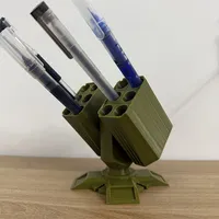 Military-Style Anti Aircraft Gun Pen Holder - Olive Green Multi-Compartment Desk Organizer - Ideal Gift for Military Enthusiasts