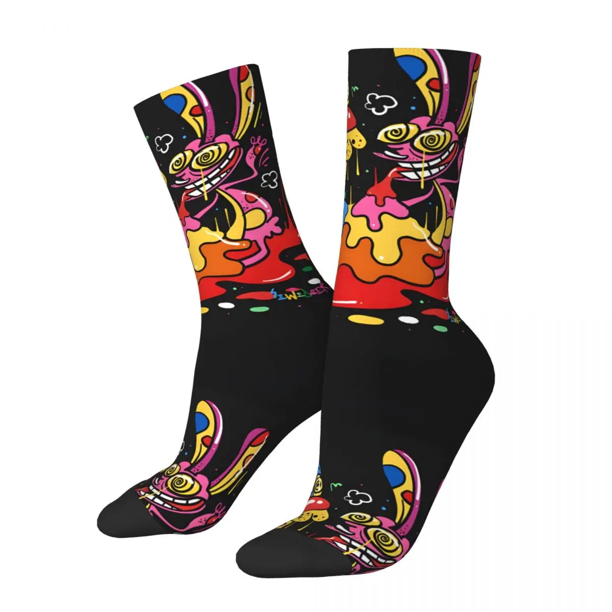 Rainbow Ren And Stimpy Men's Socks Retro Harajuku The Ren & Stimpy Show Street Style Novelty Seamless Crew Sock