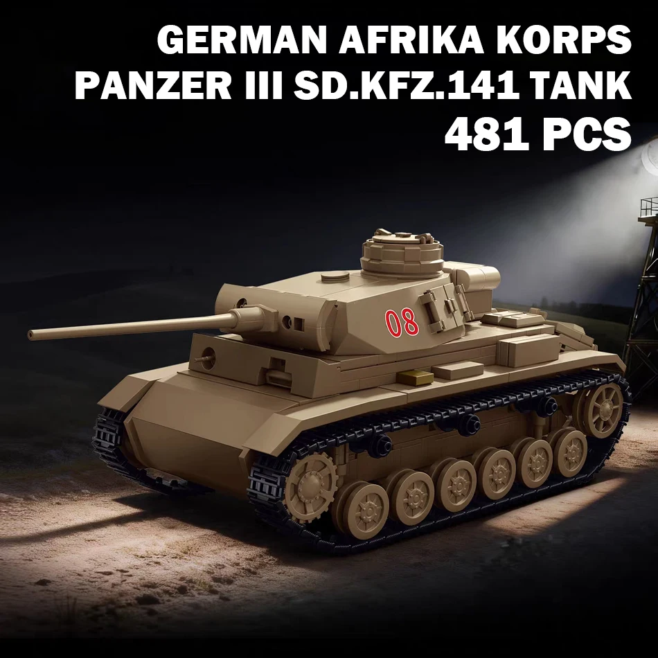 

WW2 German Afrika Korps Panzer III Sd.Kfz.141 Tank Building Blocks Military Infantry Tank Model Assembly Bricks Toys Kids Gifts